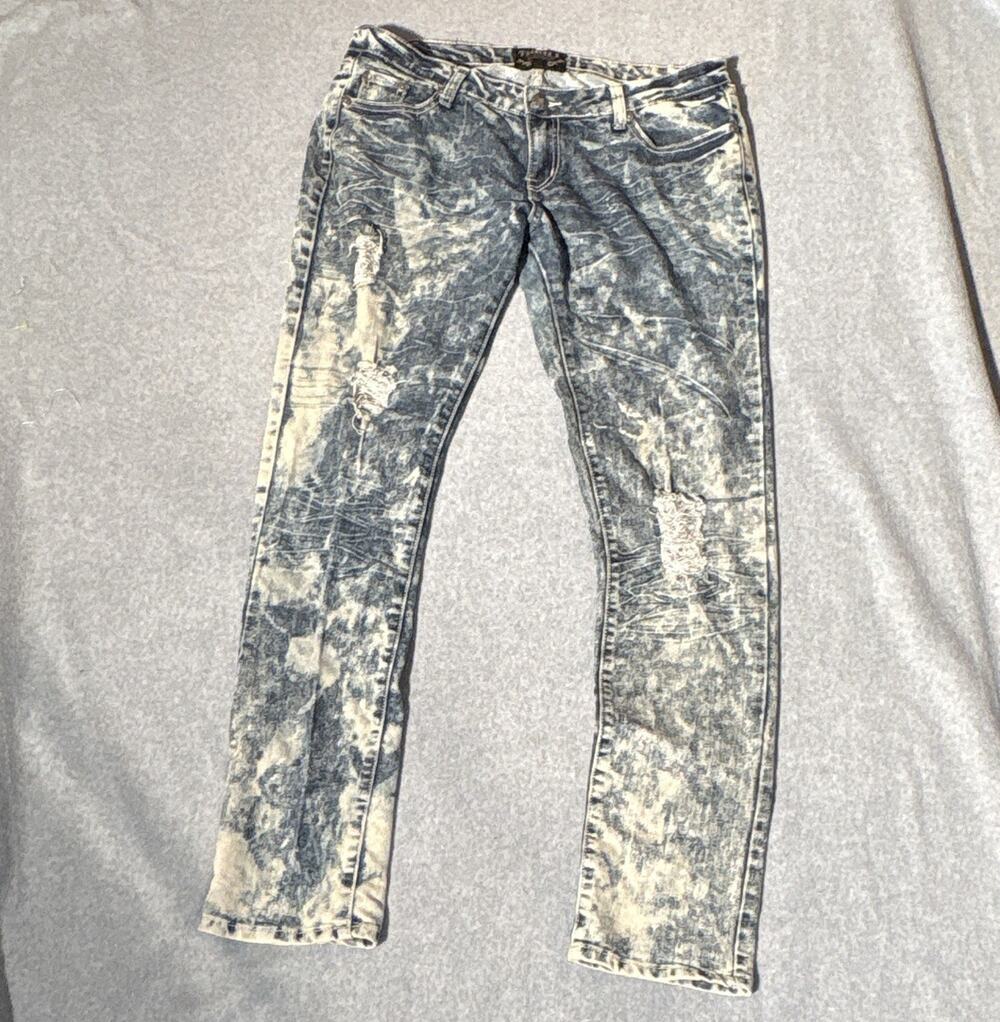 Thrill Acid Wash Blue Denim Straight Jeans Pockets Juniors Size 11
